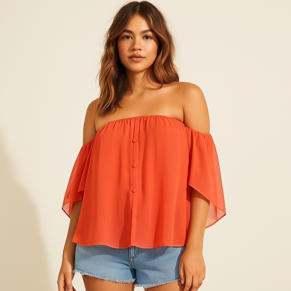Guess Los Angeles Strapless Orange Blouse | Size XL | NWT